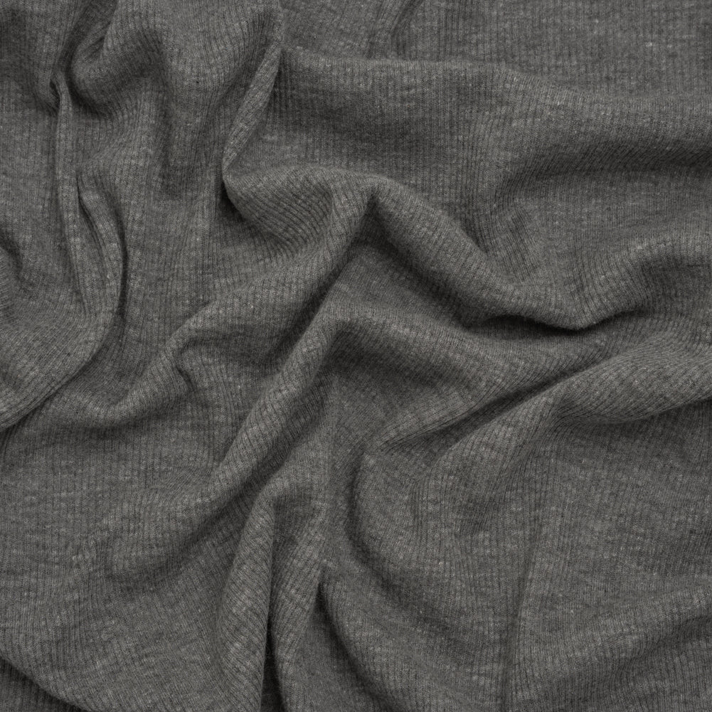 Cotton and Polyester 2x2 Rib Knit - Dark Heathered Gray - Deadstock