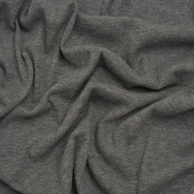 Cotton and Polyester 2x2 Rib Knit - Dark Heathered Gray - Deadstock