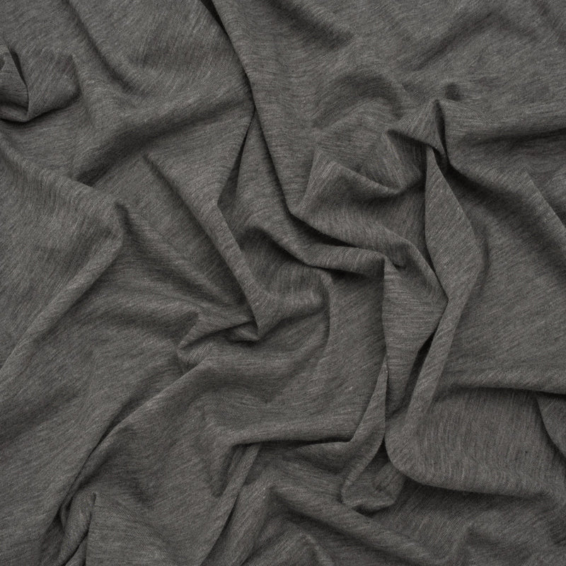 Lightweight Polyester and Cotton Jersey - Heathered Dark Gray - Deadstock