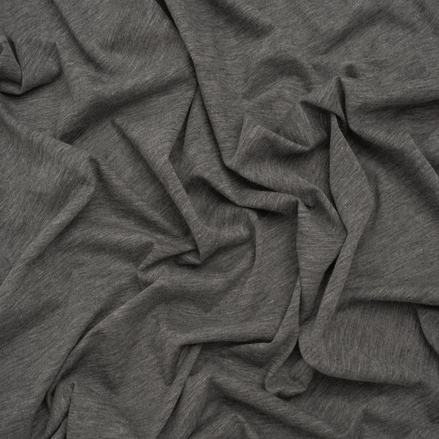 Lightweight Polyester and Cotton Jersey - Heathered Dark Gray - Deadstock