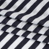 Lightweight Cotton and Polyester Jersey - Navy Blue and White Stripes - Deadstock