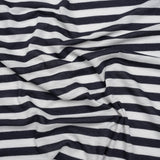 Lightweight Cotton and Polyester Jersey - Navy Blue and White Stripes - Deadstock