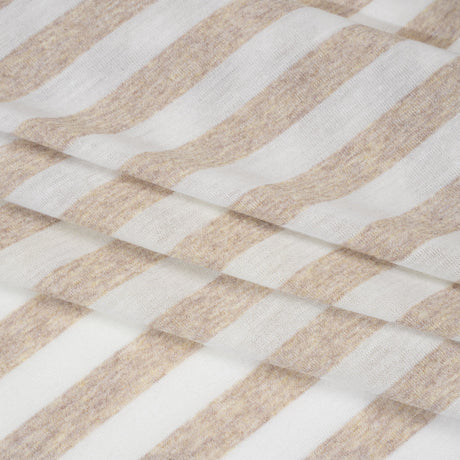 Lightweight Cotton and Polyester Jersey - Beige and White Stripes - Deadstock