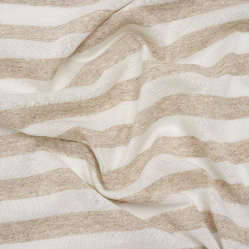 Lightweight Cotton and Polyester Jersey - Beige and White Stripes - Deadstock