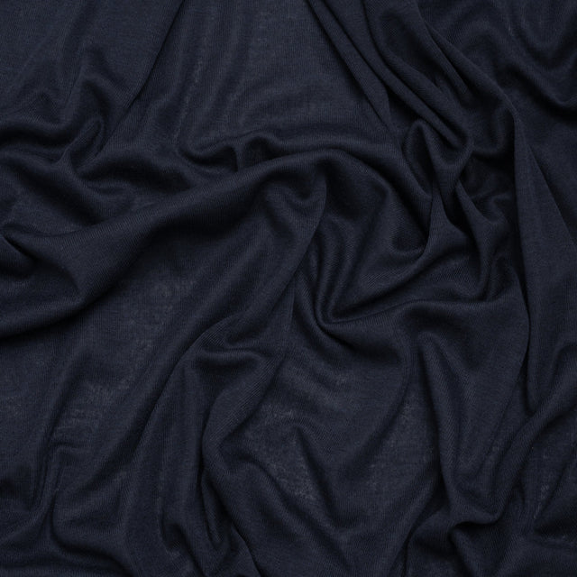 Lightweight Polyester 1x1 Rib Knit - Navy Blue - Deadstock
