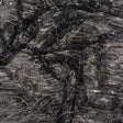 Metallic Foiled Plisse Lace with Embroidery and Beading on Tulle Backing - Black, Gunmetal and White Gold Trailing Leafy Vines