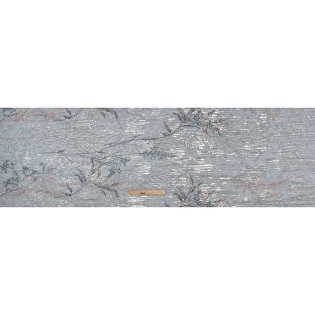 Metallic Foiled Plisse Lace with Embroidery and Beading on Tulle Backing - Light Blue, Silver, and Pale Pink Flowering Branches