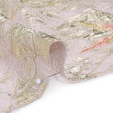 Metallic Foiled Plisse Lace with Embroidery and Beading on Tulle Backing - Light Pink and Gold Flowering Branches