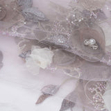 Embroidered and Beaded Tulle with 3D Fabric and Ribbon Flowers - Lilac, Gray and Silver Floral