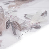 Embroidered and Beaded Tulle with 3D Fabric and Ribbon Flowers - Lilac, Gray and Silver Floral