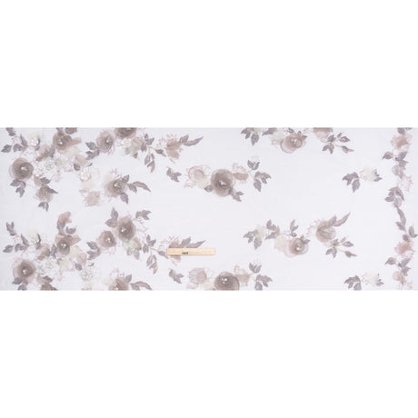 Embroidered and Beaded Tulle with 3D Fabric and Ribbon Flowers - Lilac, Gray and Silver Floral
