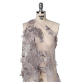 Embroidered and Beaded Tulle with 3D Fabric and Ribbon Flowers - Lilac, Gray and Silver Floral