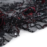 Embroidered and Beaded Chantilly Lace with 3D Fabric Flowers - Black and Dark Red Floral