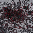 Embroidered and Beaded Chantilly Lace with 3D Fabric Flowers - Black and Dark Red Floral