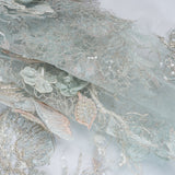 Embroidered and Beaded Tulle Panel with 3D Fabric Flowers - Light Blue, Seafoam and Silver Roses