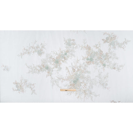 Embroidered and Beaded Tulle Panel with 3D Fabric Flowers - Light Blue, Seafoam and Silver Roses