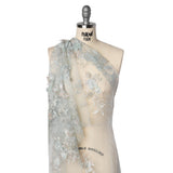 Embroidered and Beaded Tulle Panel with 3D Fabric Flowers - Light Blue, Seafoam and Silver Roses