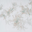 Embroidered and Beaded Tulle Panel with 3D Fabric Flowers - Light Blue, Seafoam and Silver Roses