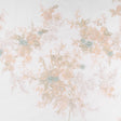 Embroidered and Beaded Tulle Panel with 3D Fabric Flowers - Peach, Light Blue and Silver Roses