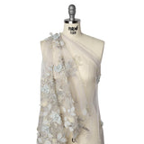 Embroidered and Beaded Tulle with 3D Fabric Flowers - Light Gray, Seafoam and Cream Leafy Arrangements