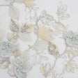 Embroidered and Beaded Tulle with 3D Fabric Flowers - Light Gray, Seafoam and Cream Leafy Arrangements