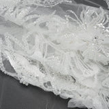 Embroidered and Beaded Bridal Tulle with 3D Fabric Flowers - Off White Fancy Florals