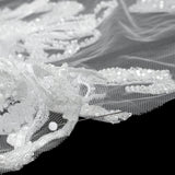 Embroidered and Beaded Bridal Tulle with 3D Fabric Flowers - Off White Fancy Florals