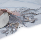 Embroidered and Beaded Bridal Tulle with 3D Velvet and Chiffon Fabric Flowers - Blue and Mauve Elegant Floral Arrangements