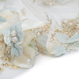Embroidered and Beaded Tulle with 3D Fabric Flowers - Light Lemon, Cream and Pale Blue Floral