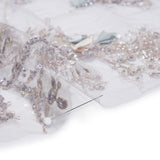 Embroidered and Beaded Tulle with 3D Satin Flowers - Lilac, Cream and Light Blue Floral Sprigs