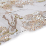Embroidered and Beaded Tulle with 3D Satin Flowers - Taupe, Lemon and White Flowering Branches