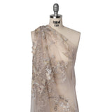 Embroidered and Beaded Tulle with 3D Satin Flowers - Taupe, Lemon and White Flowering Branches