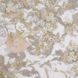 Embroidered and Beaded Tulle with 3D Satin Flowers - Taupe, Lemon and White Flowering Branches