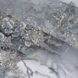 Embroidered and Beaded Tulle with 3D Satin Flowers - Light Blue, Lilac, and Gold Flowering Branches