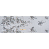 Embroidered and Beaded Tulle with 3D Satin Flowers - Light Blue, Lilac, and Gold Flowering Branches