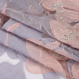Beaded and Embroidered Tulle with Burnout Fabric Appliques - Mauve, Lilac, and Baby Pink Tropical Garden