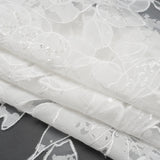 Beaded and Embroidered Tulle with Burnout Fabric Appliques - Off White Tropical Garden