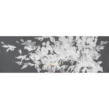 Beaded and Embroidered Tulle with Burnout Fabric Appliques - Off White Tropical Garden