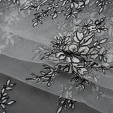 Corded Embroidered Tulle Lace with Scalloped Borders - Black and White Floral