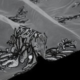 Corded Embroidered Tulle Lace with Scalloped Borders - Black and White Floral