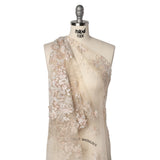 Beaded and Embroidered Tulle with 3D Fabric Flowers - Beige, Pink and White Blossoms