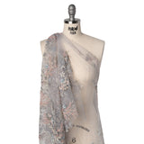 Beaded and Embroidered Tulle with 3D Appliques - Light Blue, Pink and Gold Fanciful Floral Sprays
