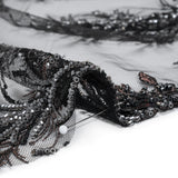 Beaded and Embroidered Tulle with 3D Appliques - Black and Bronze Fanciful Floral Sprays