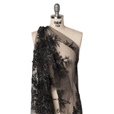 Beaded and Embroidered Tulle with 3D Appliques - Black and Bronze Fanciful Floral Sprays