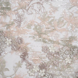 Beaded and Embroidered Tulle with 3D Appliques - Light Gray and Pink Floral Reflections