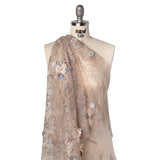 Embroidered and Beaded Tulle with 3D Ribbon Flowers and Finished Edge - Taupe, Beige and Gray Fancy Flower