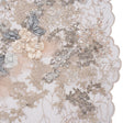 Embroidered and Beaded Tulle with 3D Ribbon Flowers and Finished Edge - Taupe, Beige and Gray Fancy Flower