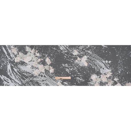 Embroidered Abstract Flocked Tulle with Baby Sequins - Off White, Pale Pink and Mint Floral