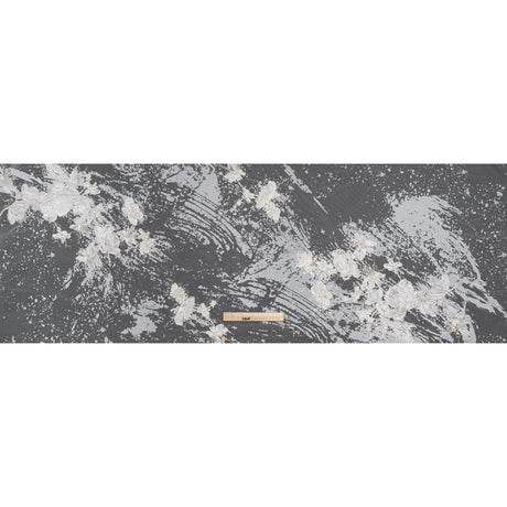Embroidered Abstract Flocked Tulle with Baby Sequins - Off White Floral