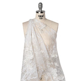 Embroidered Abstract Flocked Tulle with Baby Sequins - Off White Floral